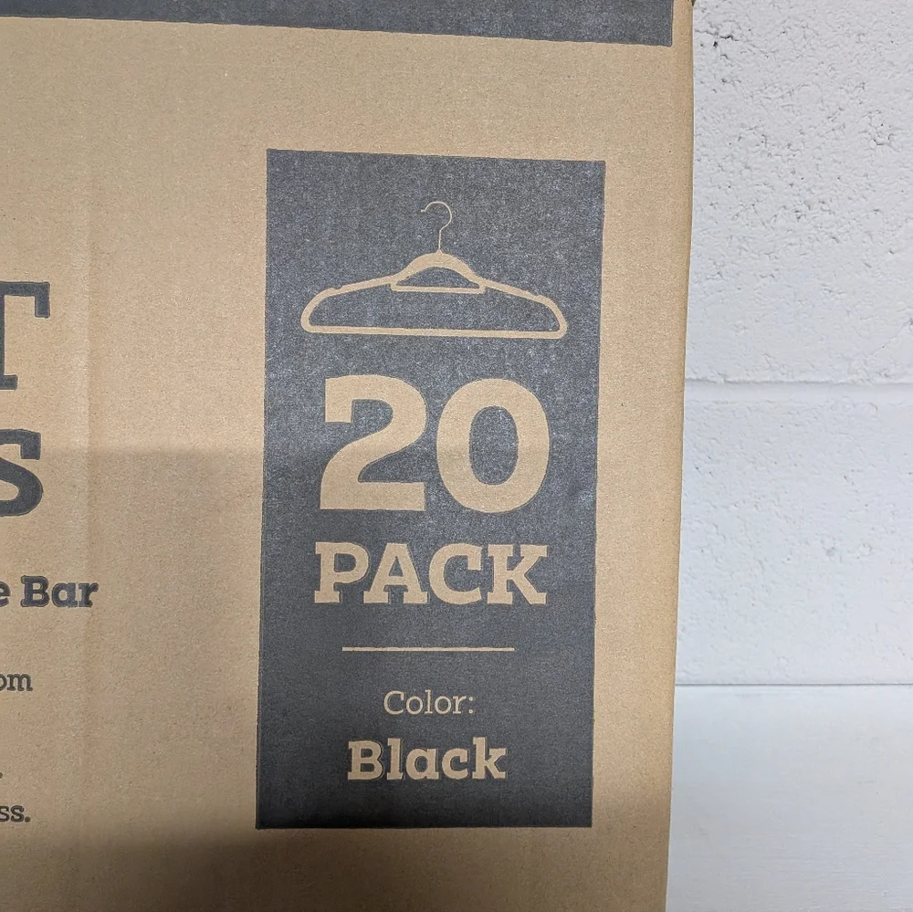 Black Velvet Clothing Hangers W/Tie Bar - Non-Slip, Swivel Hook, 20 pack, NWT